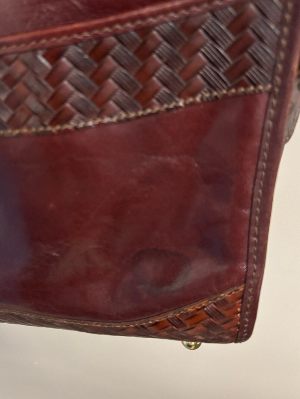 Vintage Brahmin Crossbody Bag featuring rich brown leather with woven details - Picture 9 of 14